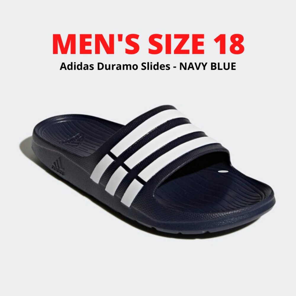 NEW Men's SIZE 18 Adidas Duramo Navy Blue Slides